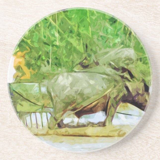 Preparing Rice Fields With Oxen Abstract Coaster (Front)