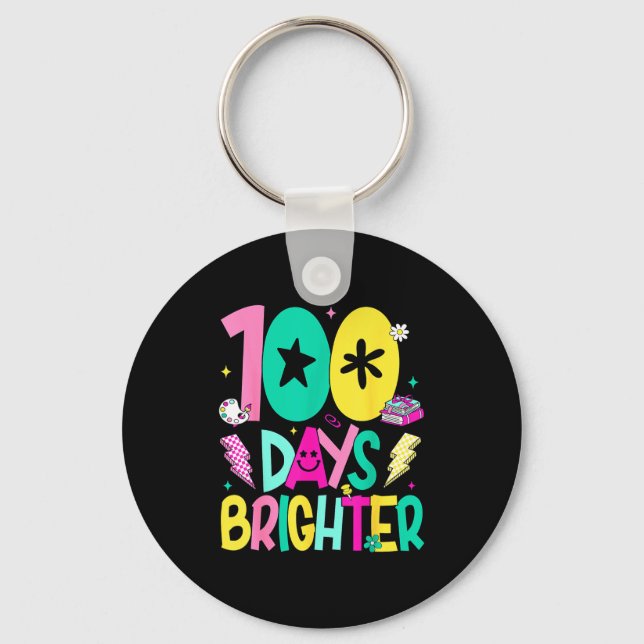 Preppy 100 Days Brighter Happy 100th Day Of School Key Ring (Front)