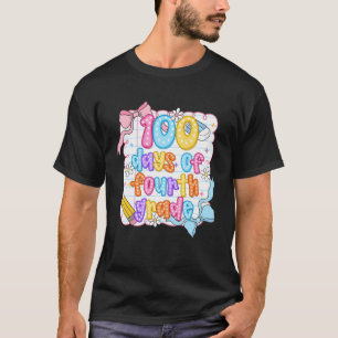 Preppy 100 Days of Fourth Grade Coquette Bow Teach T-Shirt