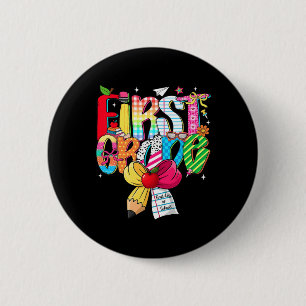 Preppy 1st Grade Dream Team Back To School Teacher 6 Cm Round Badge