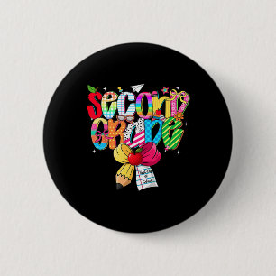 Preppy 2nd Grade Dream Team Back To School Teacher 6 Cm Round Badge