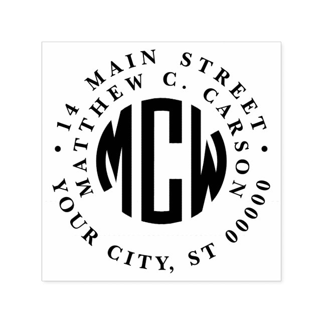 Preppy 3 Initial Circle Monogram Framed Address Self-inking Stamp (Design)