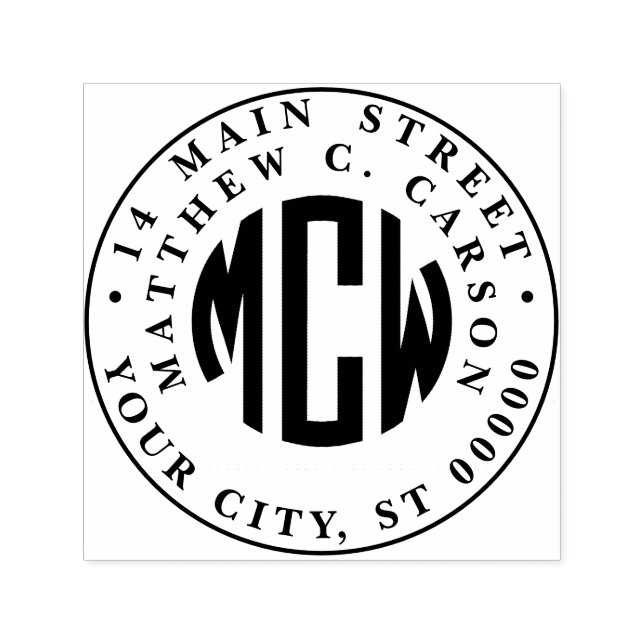 Preppy 3 Initial Circle Monogram Framed Address Self-inking Stamp (Design)