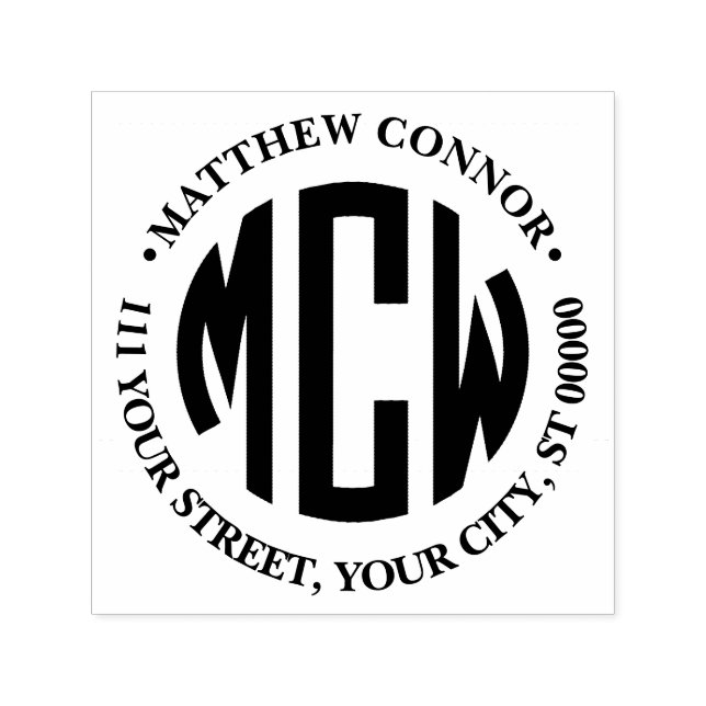 Preppy 3 Initial Circle Monogram Framed Address Self-inking Stamp (Design)