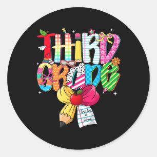 Preppy 3rd Grade Dream Team Back To School Teacher Classic Round Sticker