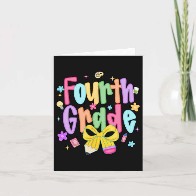 Preppy 4th Grade Back To School First Day Of Fourt Card (Front)