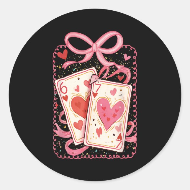 Preppy 6 7 Valentine Couple Love Hearts Playing Ca Classic Round Sticker (Front)
