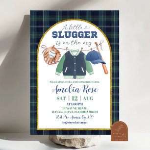  Preppy a little slugger baseball Baby Shower Invi Invitation