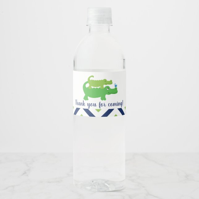 Preppy Alligator Baby Boy Water Bottle Label (Front)