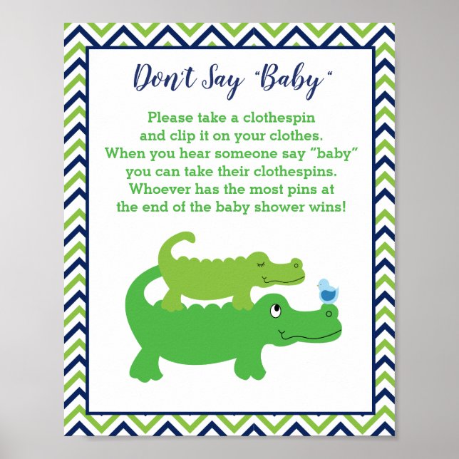 Preppy Alligator Baby Shower Don't Say Baby Game Poster (Front)