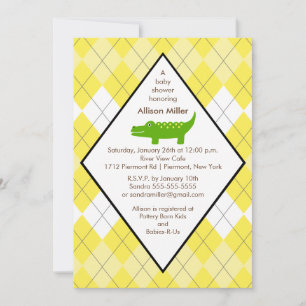 Preppy Alligator  Baby Shower Invitation Yellow