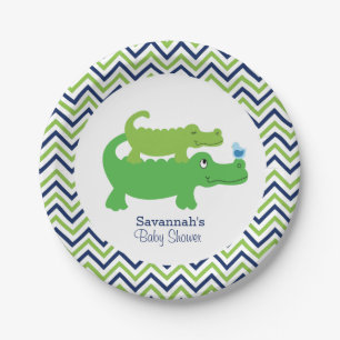 Preppy Alligator Chevron Baby Shower Paper Plate