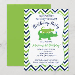 Preppy Alligator Crocodile Boy Birthday Invitation