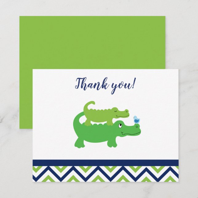 Preppy Alligator Crocodile Thank you notes Invitation (Front/Back)
