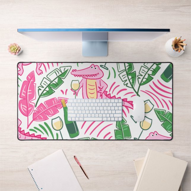 Preppy Alligator Wine Pink Green  Desk Mat (Office 1)