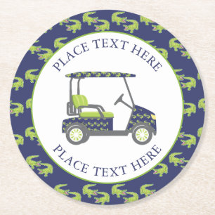 Preppy Alligators Golf Cart Round Paper Coaster
