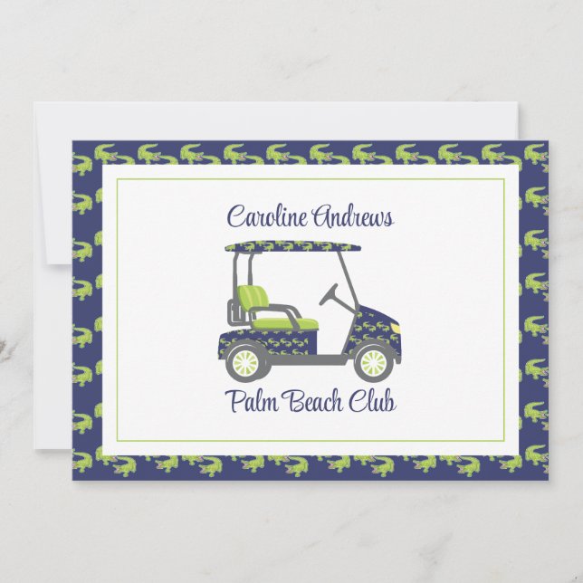 Preppy Alligators Palm Beach Golf Cart Thank You Card (Front)