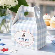 Preppy American Teddy Bear Blue Gingham Boy First