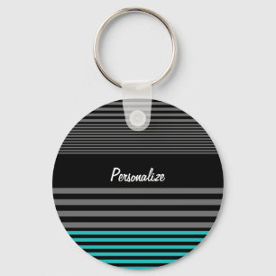 Preppy and Fresh Teal Stripes With Name Key Ring
