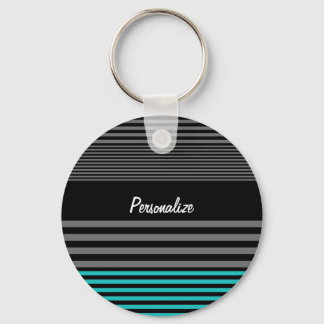 Preppy and Fresh Teal Stripes With Name Key Ring