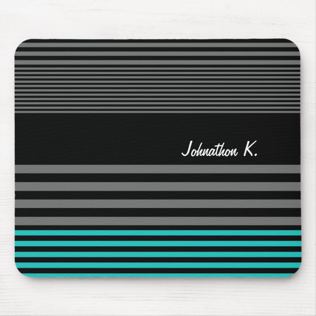 Preppy and Fresh Teal Stripes With Name Mouse Mat (Front)