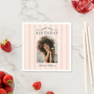 Preppy Any Age Birthday Party Welcome Photo Pink Napkin