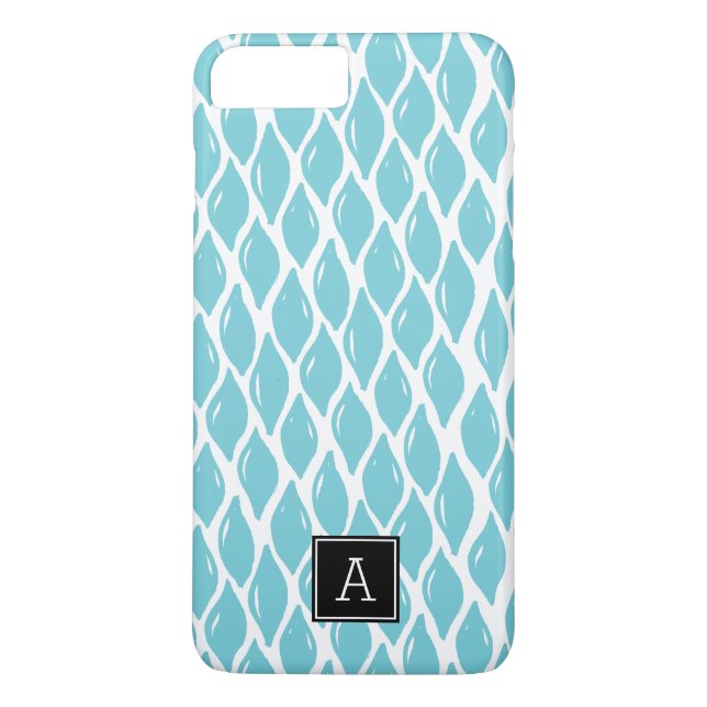 Preppy AQUA BLUE TEAL Black Monogram Personalised Case-Mate iPhone Case (Back)