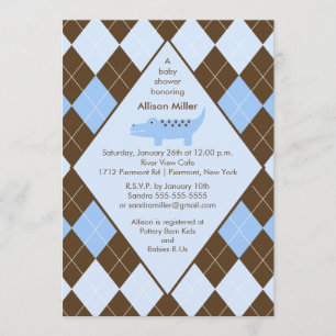 Preppy Argyle Alligator Boy Baby Shower Invitation