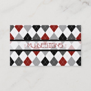 Preppy Argyle Diamond Pattern Business Card: red Card