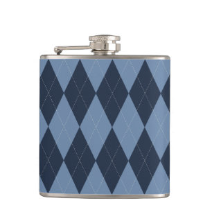 Preppy Argyle Navy & Blue Personalised Groomsmen Hip Flask