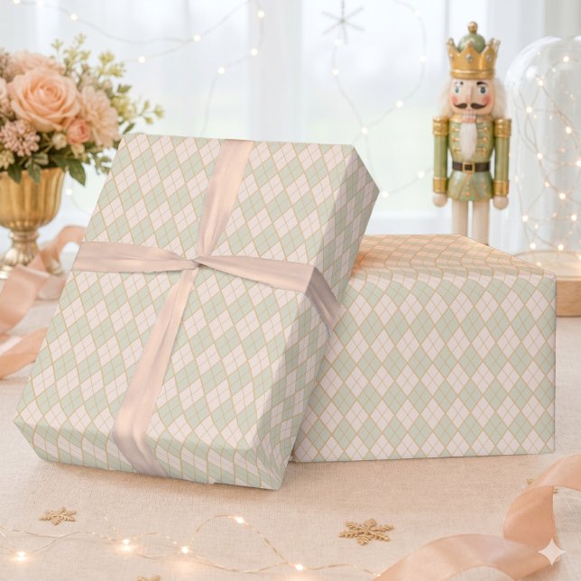 Preppy Argyle Peach Mint Christmas Holiday  Wrapping Paper (Preppy Argyle Peach Mint Christmas Holiday Wrapping Paper)
