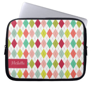 Preppy Argyle Plaid Laptop Sleeve with your Name