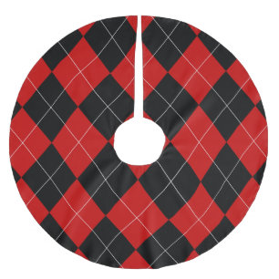 Preppy Argyle Tartan Diamond Plaid Red Black Brushed Polyester Tree Skirt