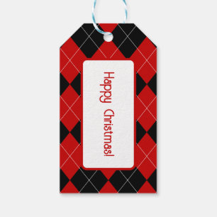 Preppy Argyle Tartan Diamond Plaid Red Black Gift Tags
