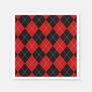 Preppy Argyle Tartan Diamond Plaid Red Black Napkin
