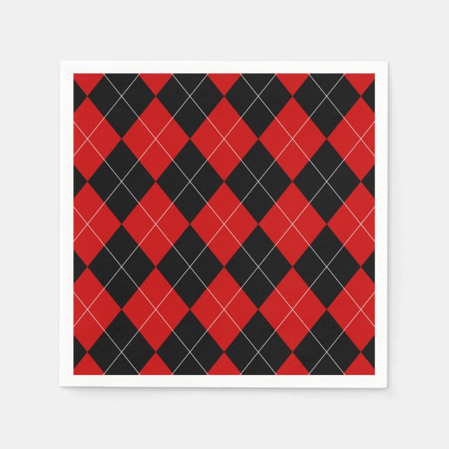 Preppy Argyle Tartan Diamond Plaid Red Black Napkin (Front)