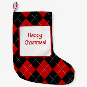 Preppy Argyle Tartan Diamond Plaid Red Black Small Christmas Stocking