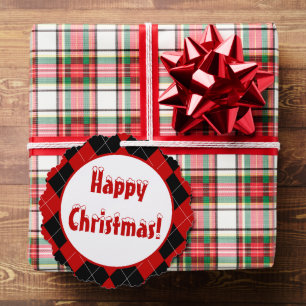 Preppy Argyle Tartan Diamond Plaid Red Black Tree Decoration Card