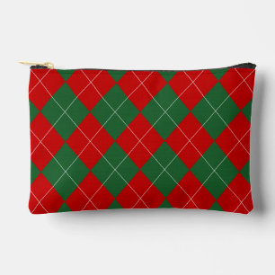 Preppy Argyle Tartan Diamond Plaid Red Green Accessory Pouch