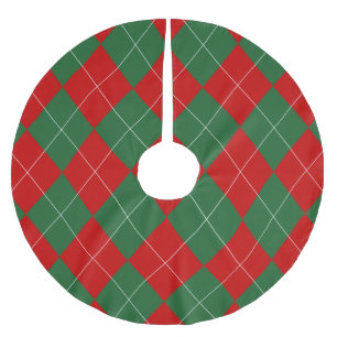 Preppy Argyle Tartan Diamond Plaid Red Green Brushed Polyester Tree Skirt