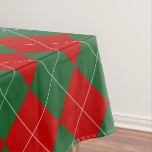 Preppy Argyle Tartan Diamond Plaid Red Green Tablecloth