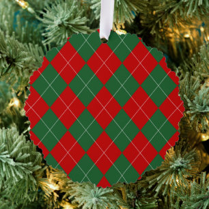 Preppy Argyle Tartan Diamond Plaid Red Green Tree Decoration Card