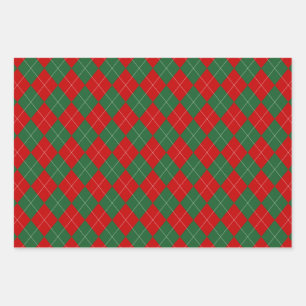 Preppy Argyle Tartan Diamond Plaid Red Green Wrapping Paper Sheet