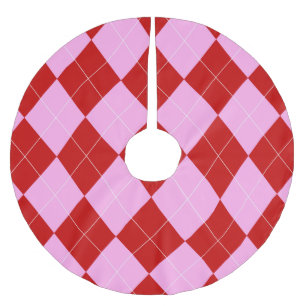 Preppy Argyle Tartan Diamond Plaid Red Pink Brushed Polyester Tree Skirt