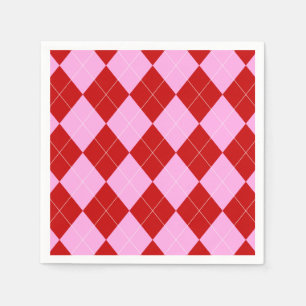 Preppy Argyle Tartan Diamond Plaid Red Pink Napkin