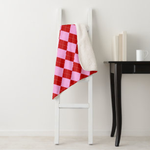 Preppy Argyle Tartan Diamond Plaid Red Pink Sherpa Blanket