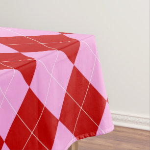 Preppy Argyle Tartan Diamond Plaid Red Pink Tablecloth