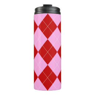 Preppy Argyle Tartan Diamond Plaid Red Pink Thermal Tumbler