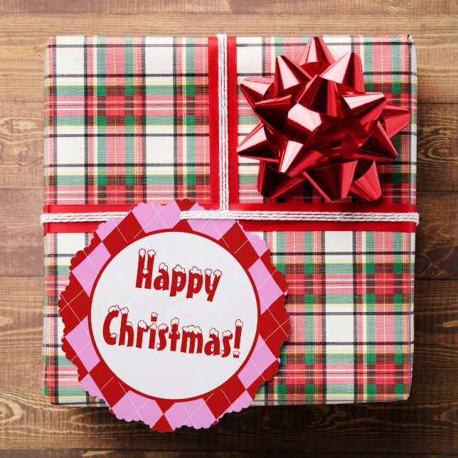 Preppy Argyle Tartan Diamond Plaid Red Pink Tree Decoration Card (Insitu (Gift))