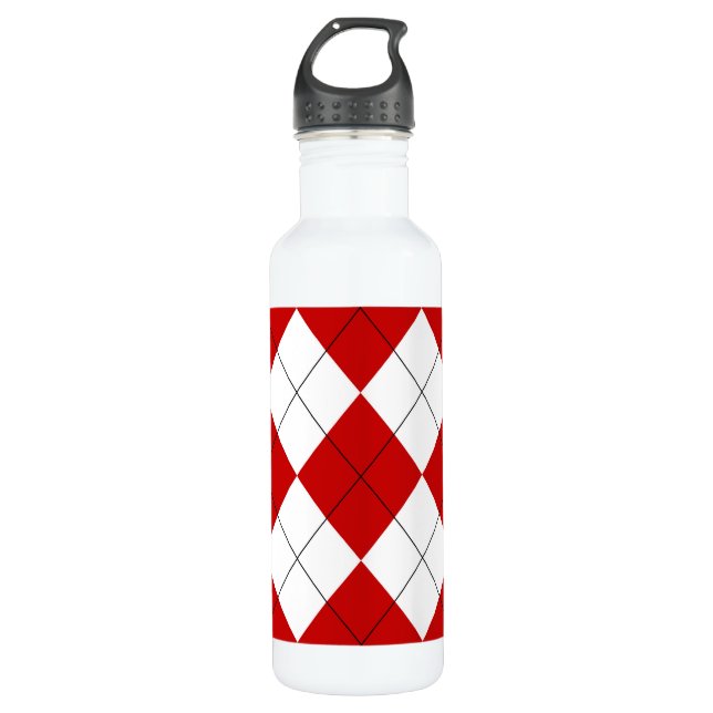 Preppy Argyle Tartan Diamond Plaid Red White 710 Ml Water Bottle (Front)
